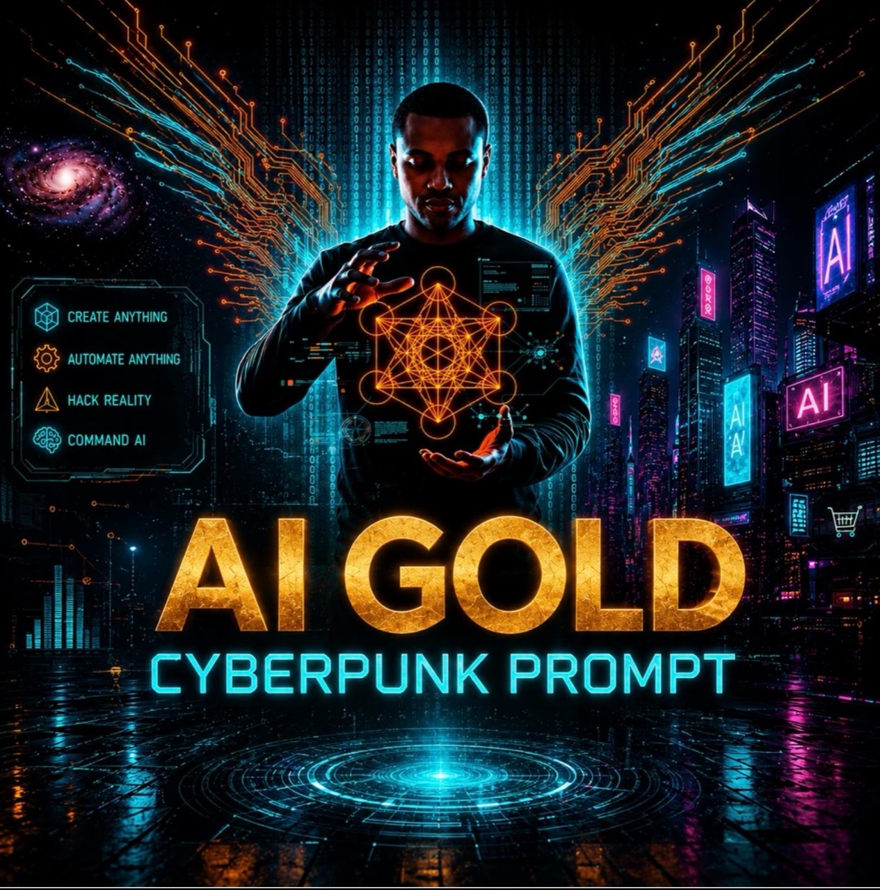 AI Gold Cyberpunk Prompt cover
